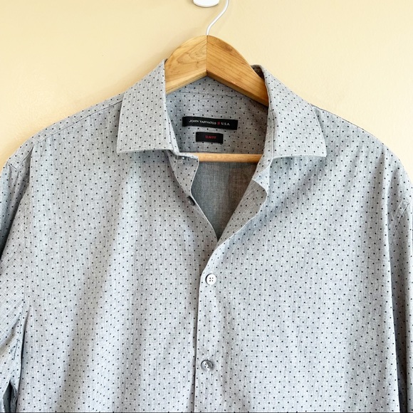 JOHN VARVATOS men’s gray dress shirt mini black stars SLIM FIT 15 32/33 - Picture 3 of 8